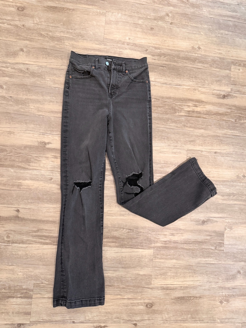 Express Women's Black Skinny Jeans with Knee Rips